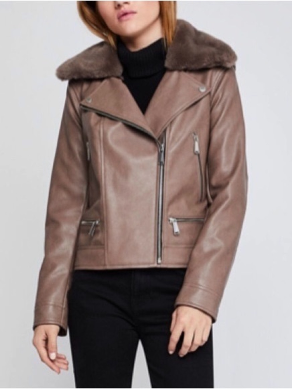 $250 BCBGeneration Leather Jacket Fur Collar Size L Women’s